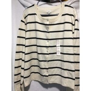 A New Day Cream & Black Striped Cardigan Sweater XXL Long Sleeve